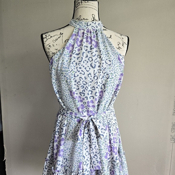 Slate & Wayne Mini Dress Womens Size XS Sleeveless Cheetah Tiered Flowy Party - Picture 6 of 16